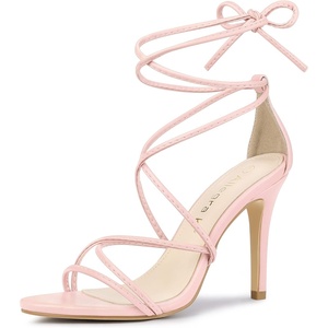 image:imageAllegra K Womens Stiletto Heel Strappy Sandals  2 38 inches Heel LaceUp Comfortable Faux Leather perfect for Evening Party Wedding Date NightPink