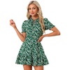 image:imageAllegra K Womens Floral Chiffon Dress 2026 Summer Casual Tie Neck Puff Short Sleeve Tiered Ruffle Smock Mini DressesGreen White