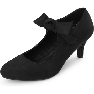 image:imageAllegra K Closed Toe Bow Knot Ankle Strap Mary Jane Pumps Kitten Heel for WomenBlack