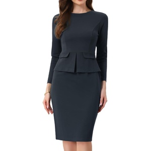 image:imageAllegra K Womens Bodycon Dresses Round Neck Long Sleeve Casual Work Outfits Peplum Sheath DressDark Gray