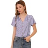 image:imageAllegra K Womens Summer Flutter Sleeve Tops VNeck Button Front Ditsy Floral BlousePurple