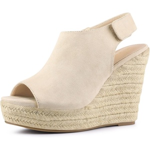 image:imageAllegra K Womens Platform Sandals Wedge Heels  4 12 inches Heel Espadrille Slingback Comfortable Faux Suede perfect for Evening Party Wedding Date NightBeige