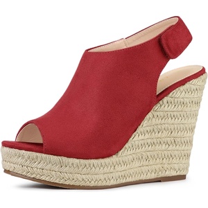 image:imageAllegra K Womens Platform Sandals Wedge Heels  4 12 inches Heel Espadrille Slingback Comfortable Faux Suede perfect for Evening Party Wedding Date NightRed
