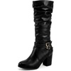 image:imageAllegra K Womens Slouch Buckles Biker Boots Chunky Heels Knee High BootBlack