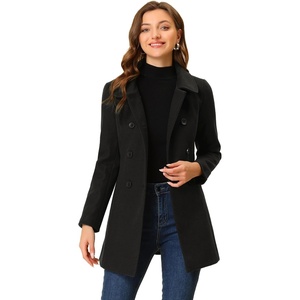 image:imageAllegra K Womens Peter Pan Collar Overcoat Double Breasted Winter Trench Pea CoatBlack