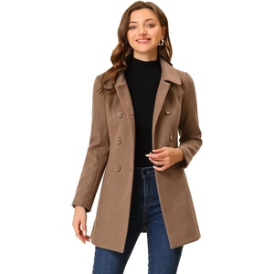 image:imageAllegra K Womens Peter Pan Collar Overcoat Double Breasted Winter Trench Pea CoatCoffee