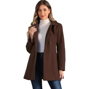 image:imageAllegra K Womens Peter Pan Collar Overcoat Double Breasted Winter Trench Pea CoatCoffees