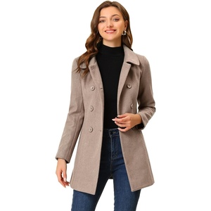 image:imageAllegra K Womens Peter Pan Collar Overcoat Double Breasted Winter Trench Pea CoatDark Beige