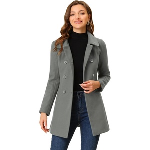 image:imageAllegra K Womens Peter Pan Collar Overcoat Double Breasted Winter Trench Pea CoatDark Grey