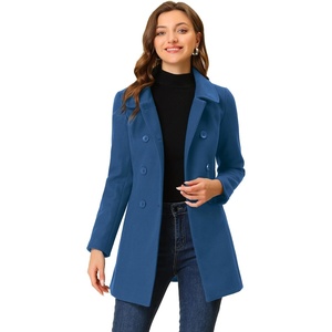 image:imageAllegra K Womens Peter Pan Collar Overcoat Double Breasted Winter Trench Pea CoatDark Grey Blue