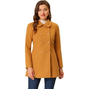 image:imageAllegra K Womens Peter Pan Collar Overcoat Double Breasted Winter Trench Pea CoatDark Khaki