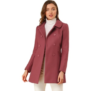 image:imageAllegra K Womens Peter Pan Collar Overcoat Double Breasted Winter Trench Pea CoatDark Pink