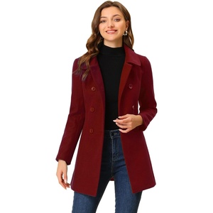 image:imageAllegra K Womens Peter Pan Collar Overcoat Double Breasted Winter Trench Pea CoatDark Red