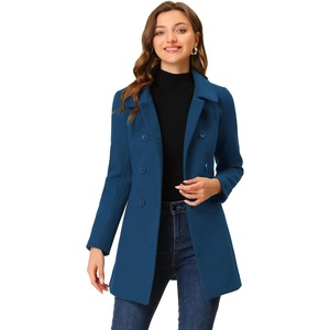 image:imageAllegra K Womens Peter Pan Collar Overcoat Double Breasted Winter Trench Pea CoatDeep Blue
