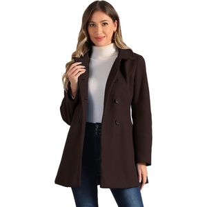 image:imageAllegra K Womens Peter Pan Collar Overcoat Double Breasted Winter Trench Pea CoatDeep Brown