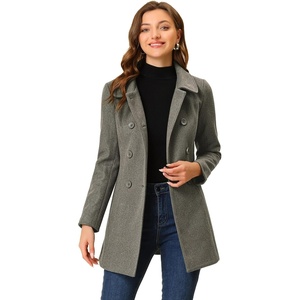 image:imageAllegra K Womens Peter Pan Collar Overcoat Double Breasted Winter Trench Pea CoatDusty Dark Grey