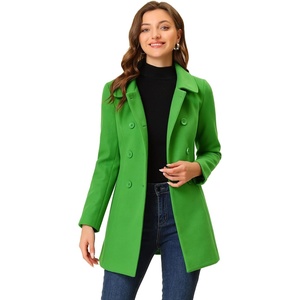 image:imageAllegra K Womens Peter Pan Collar Overcoat Double Breasted Winter Trench Pea CoatGreen