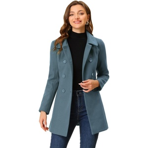 image:imageAllegra K Womens Peter Pan Collar Overcoat Double Breasted Winter Trench Pea CoatGrey Blue