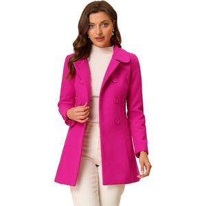 image:imageAllegra K Womens Peter Pan Collar Overcoat Double Breasted Winter Trench Pea CoatHot Pink