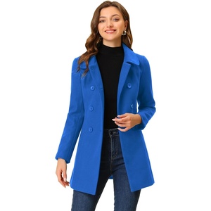image:imageAllegra K Womens Peter Pan Collar Overcoat Double Breasted Winter Trench Pea CoatIndigo Blue