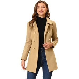 image:imageAllegra K Womens Peter Pan Collar Overcoat Double Breasted Winter Trench Pea CoatKhaki