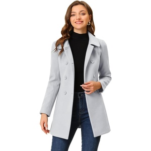 image:imageAllegra K Womens Peter Pan Collar Overcoat Double Breasted Winter Trench Pea CoatLight Grey