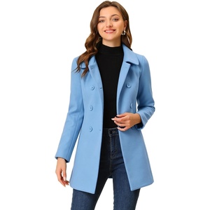 image:imageAllegra K Womens Peter Pan Collar Overcoat Double Breasted Winter Trench Pea CoatLight Grey Blue