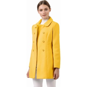 image:imageAllegra K Womens Peter Pan Collar Overcoat Double Breasted Winter Trench Pea CoatMustard Yellow