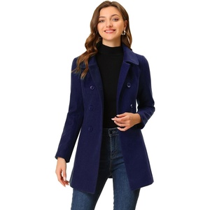 image:imageAllegra K Womens Peter Pan Collar Overcoat Double Breasted Winter Trench Pea CoatNavy Blue