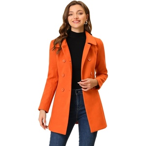 image:imageAllegra K Womens Peter Pan Collar Overcoat Double Breasted Winter Trench Pea CoatOrange