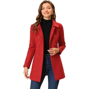 image:imageAllegra K Womens Peter Pan Collar Overcoat Double Breasted Winter Trench Pea CoatRed