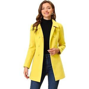 image:imageAllegra K Womens Peter Pan Collar Overcoat Double Breasted Winter Trench Pea CoatYellow
