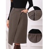 image:imageAllegra K Asymmetrical Work Skirt for Women High Waist Wrap Business Casual Midi SkirtsBrown