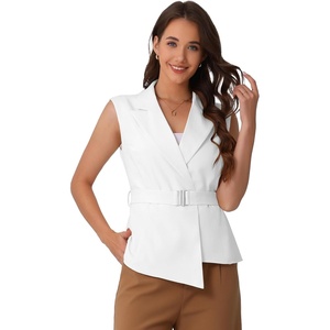 image:imageAllegra K Business Casual Blazer Vest for Womens Belted Dressy Sleeveless BlazerWhite