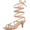 image:imageAllegra K Womens Strappy Sandals Kitten Heels  2 38 inches Heel LaceUp Open Toe Comfortable Faux Leather perfect for Evening Party Wedding Date NightNude