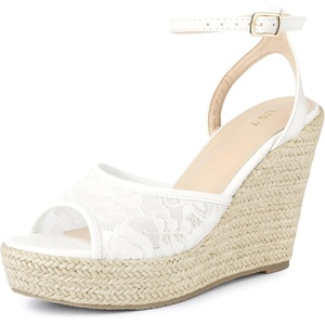 image:imageAllegra K Womens Lace Wedges Ankle Strap Platform Heel Espadrille Wedge Heels SandalsWhite
