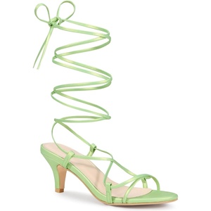 image:imageAllegra K Womens Strappy Sandals Kitten Heels  2 38 inches Heel LaceUp Open Toe Comfortable Faux Leather perfect for Evening Party Wedding Date NightLime Green