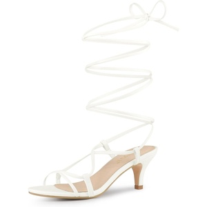 image:imageAllegra K Womens Strappy Sandals Kitten Heels  2 38 inches Heel LaceUp Open Toe Comfortable Faux Leather perfect for Evening Party Wedding Date NightWhite