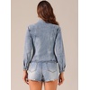 image:imageAllegra K Denim Jacket Womens Classic Stand Collar Long Sleeve Jean Jackets  2026 Trendy Button Front Flap Chest Pockets Stretchy Fabric Washed Vintage Daily Casual WearGrey Blue