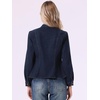 image:imageAllegra K Denim Jacket Womens Classic Stand Collar Long Sleeve Jean Jackets  2026 Trendy Button Front Flap Chest Pockets Stretchy Fabric Washed Vintage Daily Casual WearDeep Blue