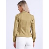 image:imageAllegra K Denim Jacket Womens Classic Stand Collar Long Sleeve Jean Jackets  2026 Trendy Button Front Flap Chest Pockets Stretchy Fabric Washed Vintage Daily Casual WearKhaki
