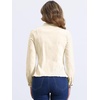 image:imageAllegra K Denim Jacket Womens Classic Stand Collar Long Sleeve Jean Jackets  2026 Trendy Button Front Flap Chest Pockets Stretchy Fabric Washed Vintage Daily Casual WearLight Apricot