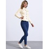 image:imageAllegra K Denim Jacket Womens Classic Stand Collar Long Sleeve Jean Jackets  2026 Trendy Button Front Flap Chest Pockets Stretchy Fabric Washed Vintage Daily Casual WearLight Apricot