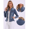 image:imageAllegra K Denim Jacket Womens Classic Stand Collar Long Sleeve Jean Jackets  2026 Trendy Button Front Flap Chest Pockets Stretchy Fabric Washed Vintage Daily Casual WearGray Blues