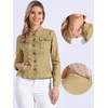 image:imageAllegra K Denim Jacket Womens Classic Stand Collar Long Sleeve Jean Jackets  2026 Trendy Button Front Flap Chest Pockets Stretchy Fabric Washed Vintage Daily Casual WearKhaki