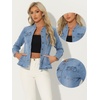 image:imageAllegra K Denim Jacket Womens Classic Stand Collar Long Sleeve Jean Jackets  2026 Trendy Button Front Flap Chest Pockets Stretchy Fabric Washed Vintage Daily Casual WearLight Blue