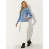 image:imageAllegra K Denim Jacket Womens Classic Stand Collar Long Sleeve Jean Jackets  2026 Trendy Button Front Flap Chest Pockets Stretchy Fabric Washed Vintage Daily Casual WearLight Blue
