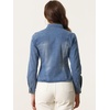 image:imageAllegra K Denim Jacket Womens Classic Stand Collar Long Sleeve Jean Jackets  2026 Trendy Button Front Flap Chest Pockets Stretchy Fabric Washed Vintage Daily Casual WearBlue