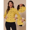 image:imageAllegra K Denim Jacket Womens Classic Stand Collar Long Sleeve Jean Jackets  2026 Trendy Button Front Flap Chest Pockets Stretchy Fabric Washed Vintage Daily Casual WearYellow
