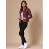 image:imageAllegra K Denim Jacket Womens Classic Stand Collar Long Sleeve Jean Jackets  2026 Trendy Button Front Flap Chest Pockets Stretchy Fabric Washed Vintage Daily Casual WearDeep Red